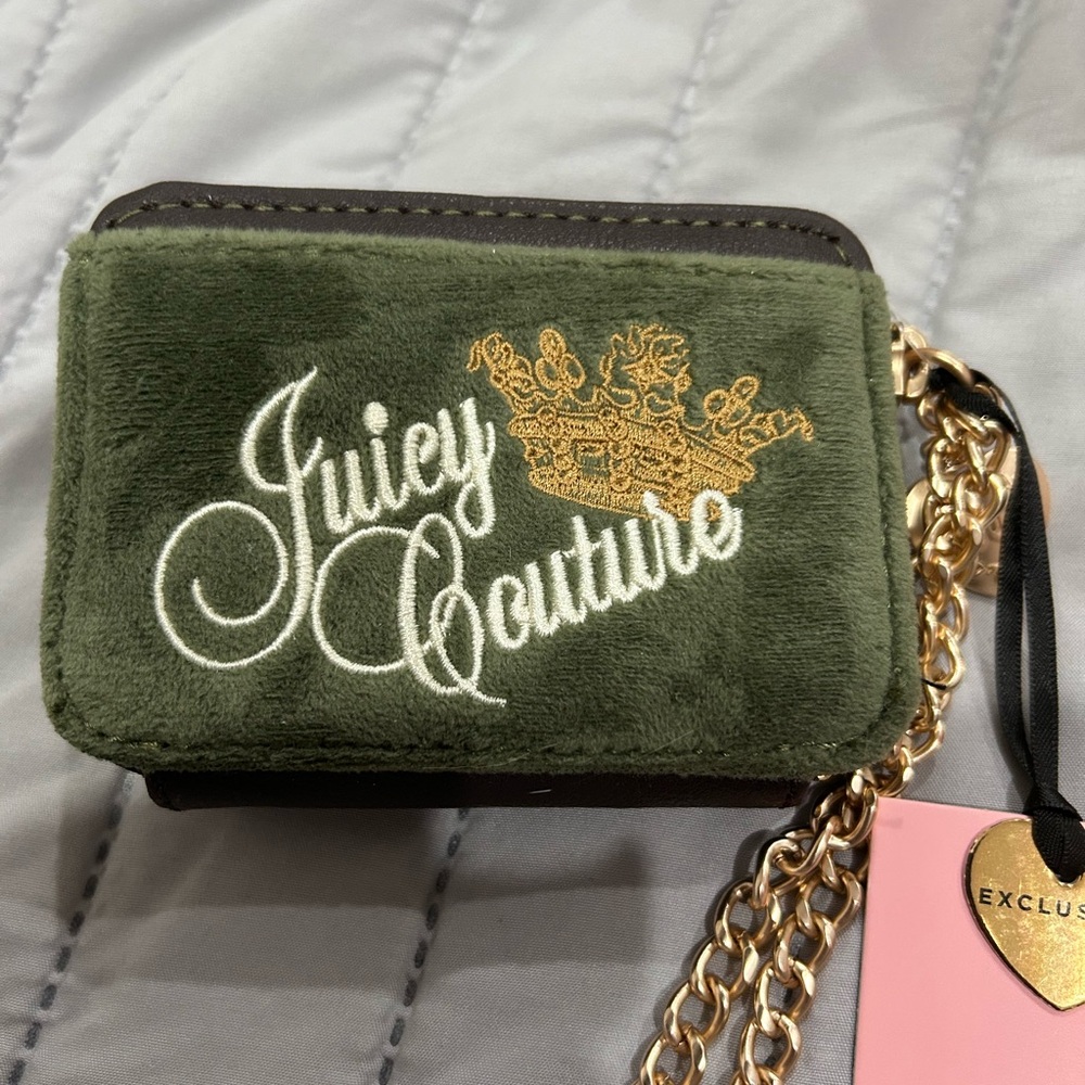 Juicy Couture Super Greens Square Zip Wallet with Gold Accents